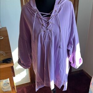 GreenTea Lavender Lace-Up Hoodie Sweatshirt